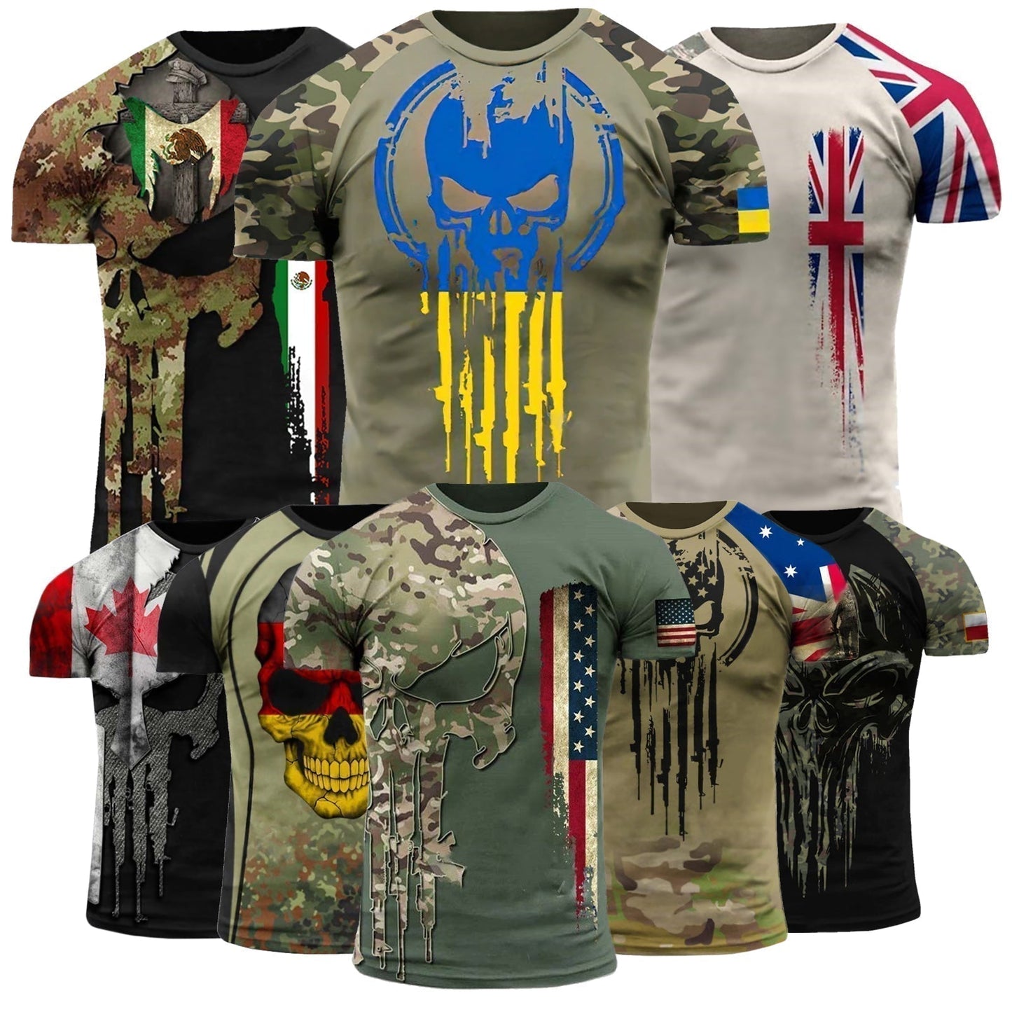 USA Army US Veteran T-Shirt Combat Military Camouflage T Shirt Short Sleeve Skull T Shirt Size XXS - 4XL Green US10
