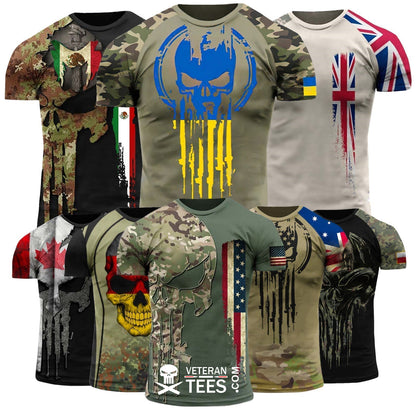 Israel Army Veteran T-Shirt Combat Military Camouflage Skull T Shirt Regular Fit Short Sleeve Size 2XS-4XL ) Olive IS01