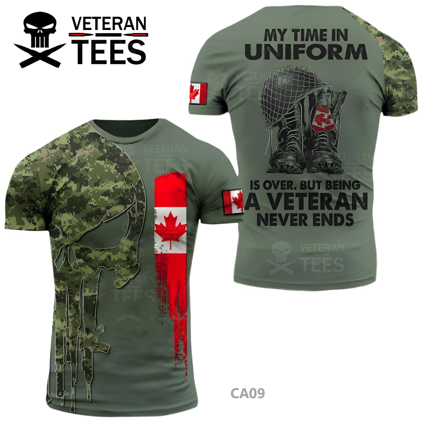 Canada Army Canadian Veteran T-Shirt Combat Military Camouflage T Shirt Regular Fit Short Sleeve Size 2XS-4XL Olive Dark CA09