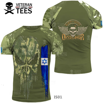 Israel Army Veteran T-Shirt Combat Military Camouflage Skull T Shirt Regular Fit Short Sleeve Size 2XS-4XL ) Olive IS01
