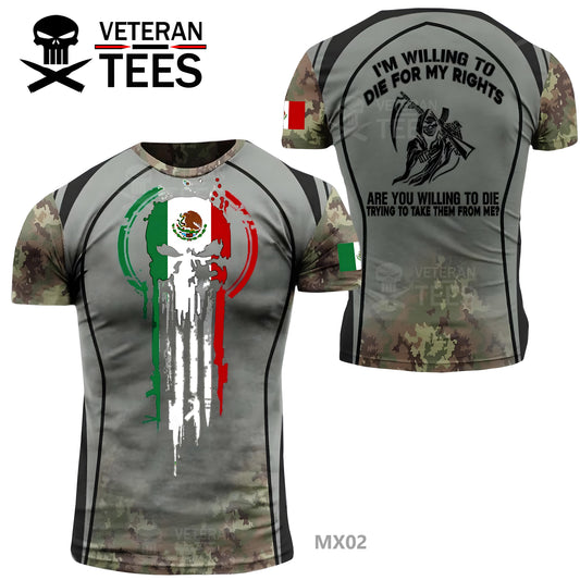 México Ejército Veterano Mexicano Camiseta Combate Militar Camuflaje Calavera Camiseta Regular Fit Manga Corta Tamaño 2XS-4XL Gris MX02