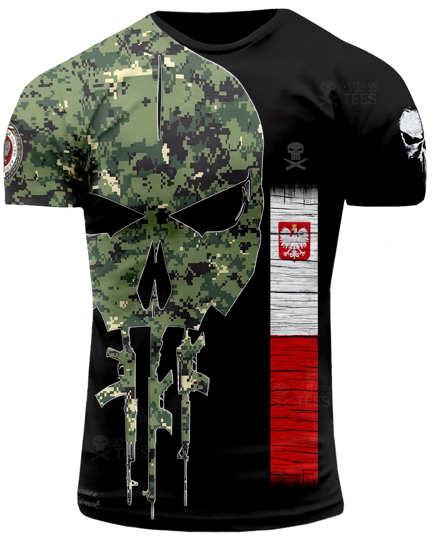 Poland Army Polish Veteran T-Shirt Combat Military Camouflage T Shirt Short Sleeve Skull T Shirt Size XXS - 4XL Black PL08