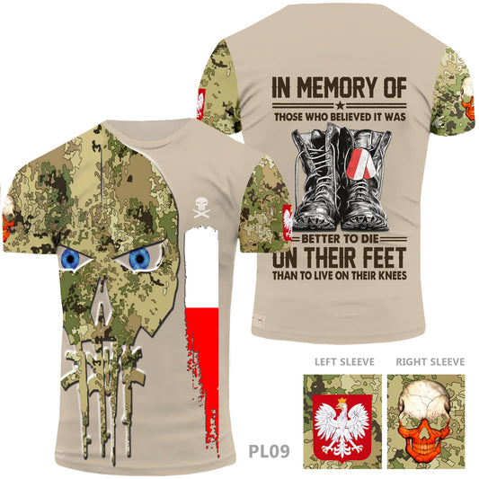 Poland Army Polish Veteran T-Shirt Combat Military Camouflage T Shirt Short Sleeve Skull T Shirt Size XXS - 4XL Light Beige PL09