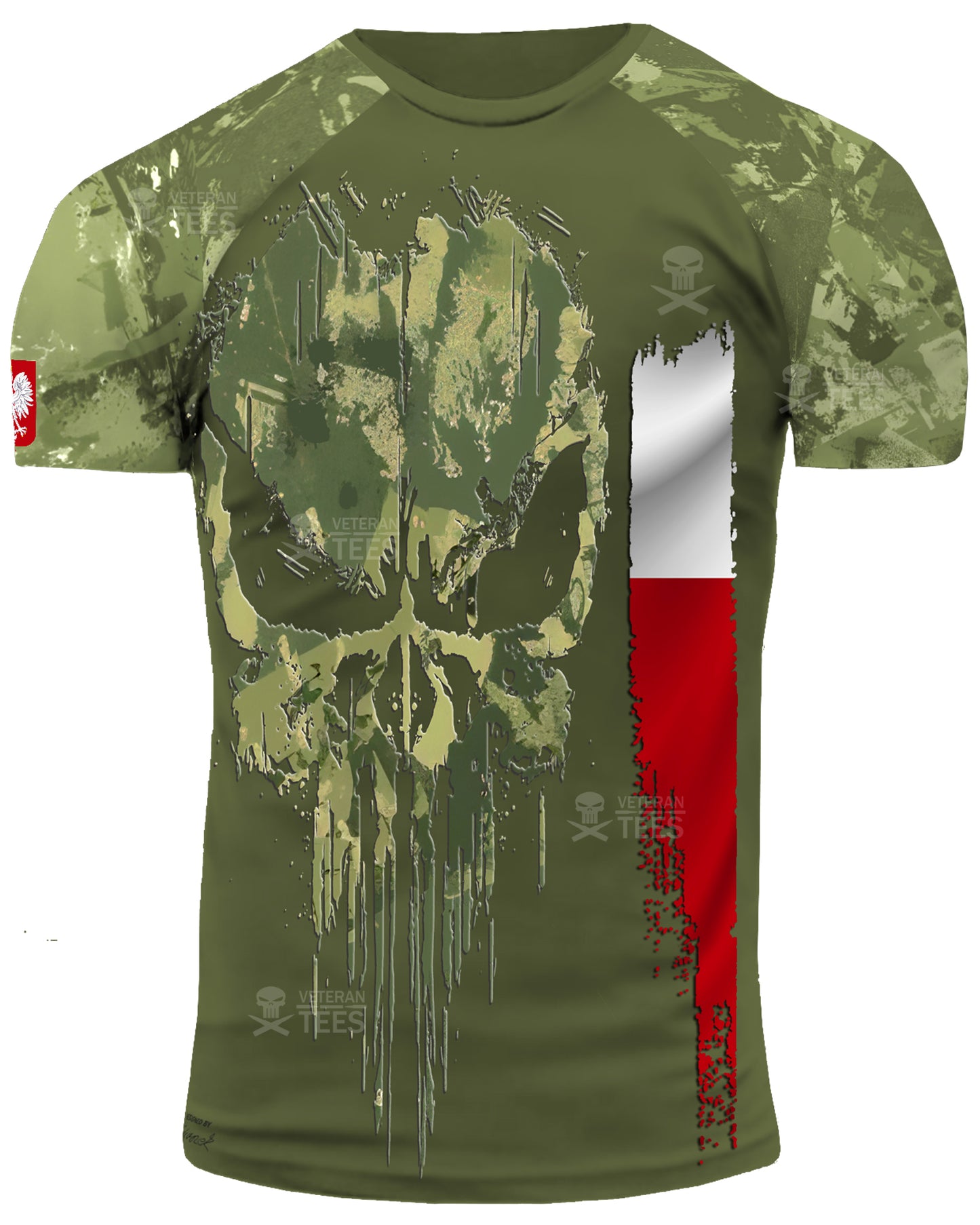 Poland Army Polish Veteran T-Shirt Combat Military Camouflage T Shirt Short Sleeve Skull T Shirt Size XXS - 4XL Olive PL10