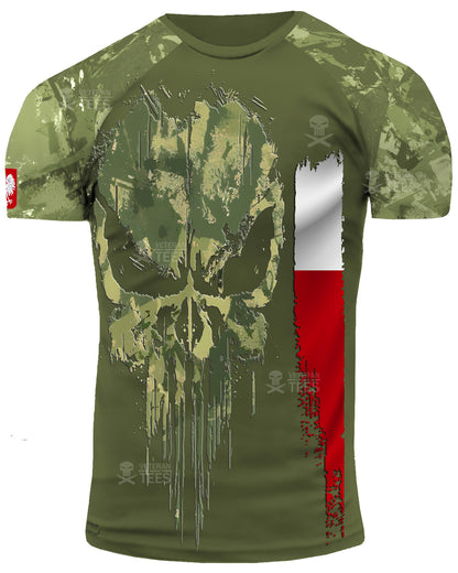 Poland Army Polish Veteran T-Shirt Combat Military Camouflage T Shirt Short Sleeve Skull T Shirt Size XXS - 4XL Olive PL10