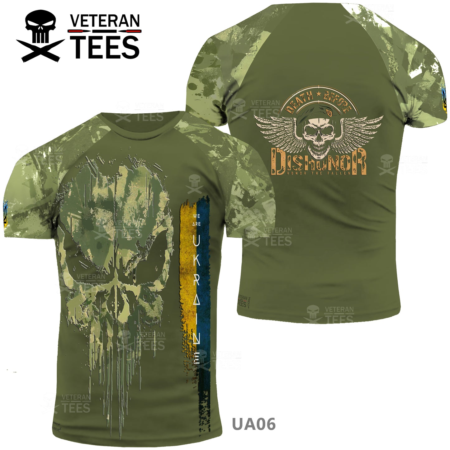 Ukraine Army Ukrainian Veteran T-Shirt Combat Military Camouflage Skull T Shirt Regular Fit Short Sleeve Size 2XS-4XL Olive UA06