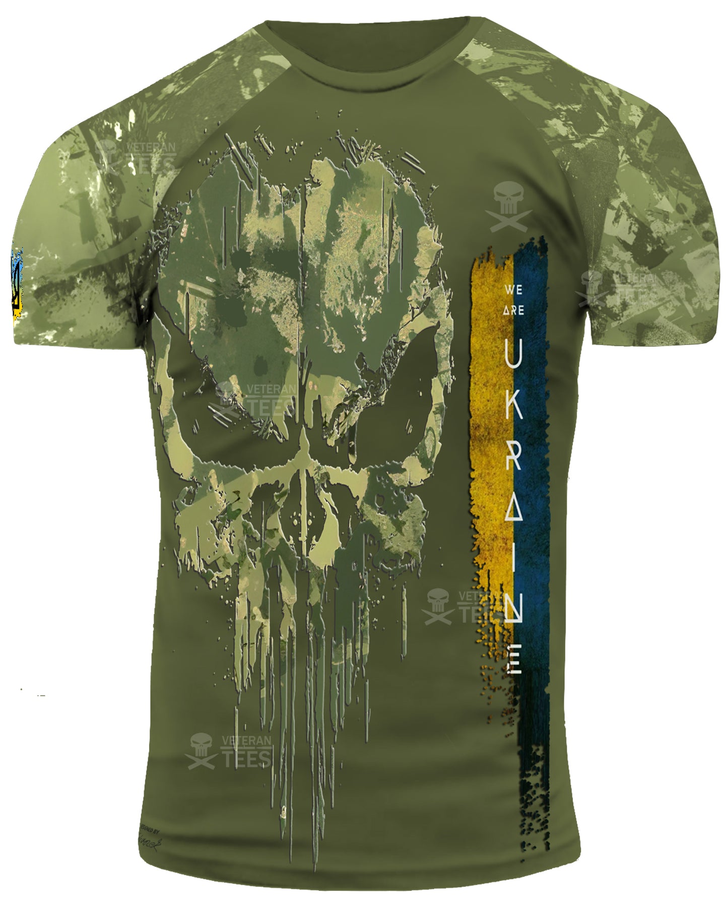 Ukraine Army Ukrainian Veteran T-Shirt Combat Military Camouflage Skull T Shirt Regular Fit Short Sleeve Size 2XS-4XL Olive UA06