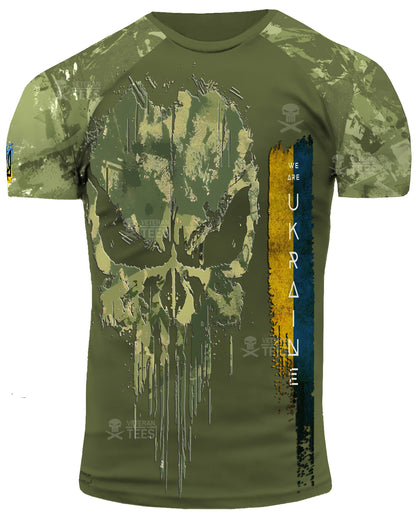 Ukraine Army Ukrainian Veteran T-Shirt Combat Military Camouflage Skull T Shirt Regular Fit Short Sleeve Size 2XS-4XL Olive UA06