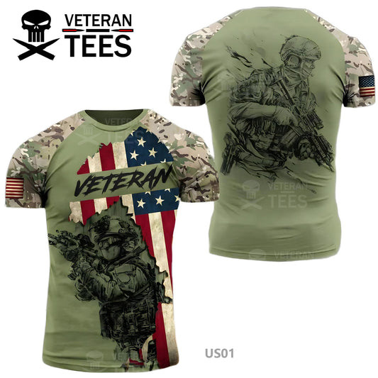 USA Army US Veteran T-Shirt Combat Military Camouflage T Shirt Short Sleeve Skull T Shirt Size XXS - 4XL Green US01