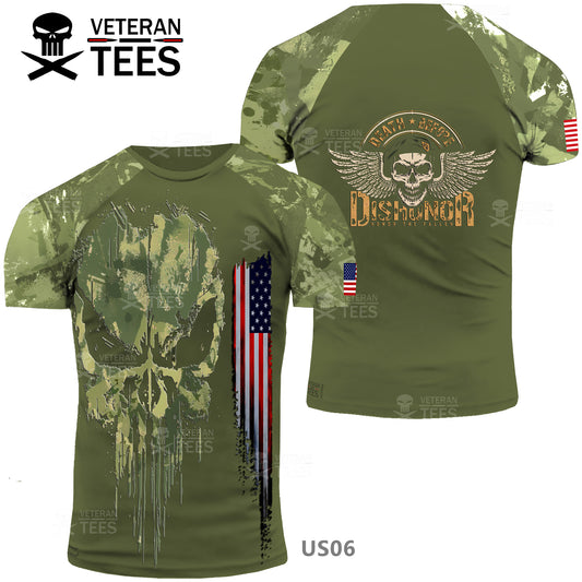 USA Army US Veteran T-Shirt Combat Military Camouflage T Shirt Short Sleeve Skull T Shirt Size XXS - 4XL Olive US06