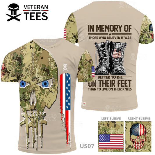 USA Army US Veteran T-Shirt Combat Military Camouflage T Shirt Short Sleeve Skull T Shirt Size XXS - 4XL Light Beige US07