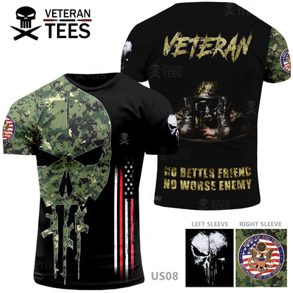 USA Army US Veteran T-Shirt Combat Military Camouflage T Shirt Short Sleeve Skull T Shirt Size XXS - 4XL Black US08