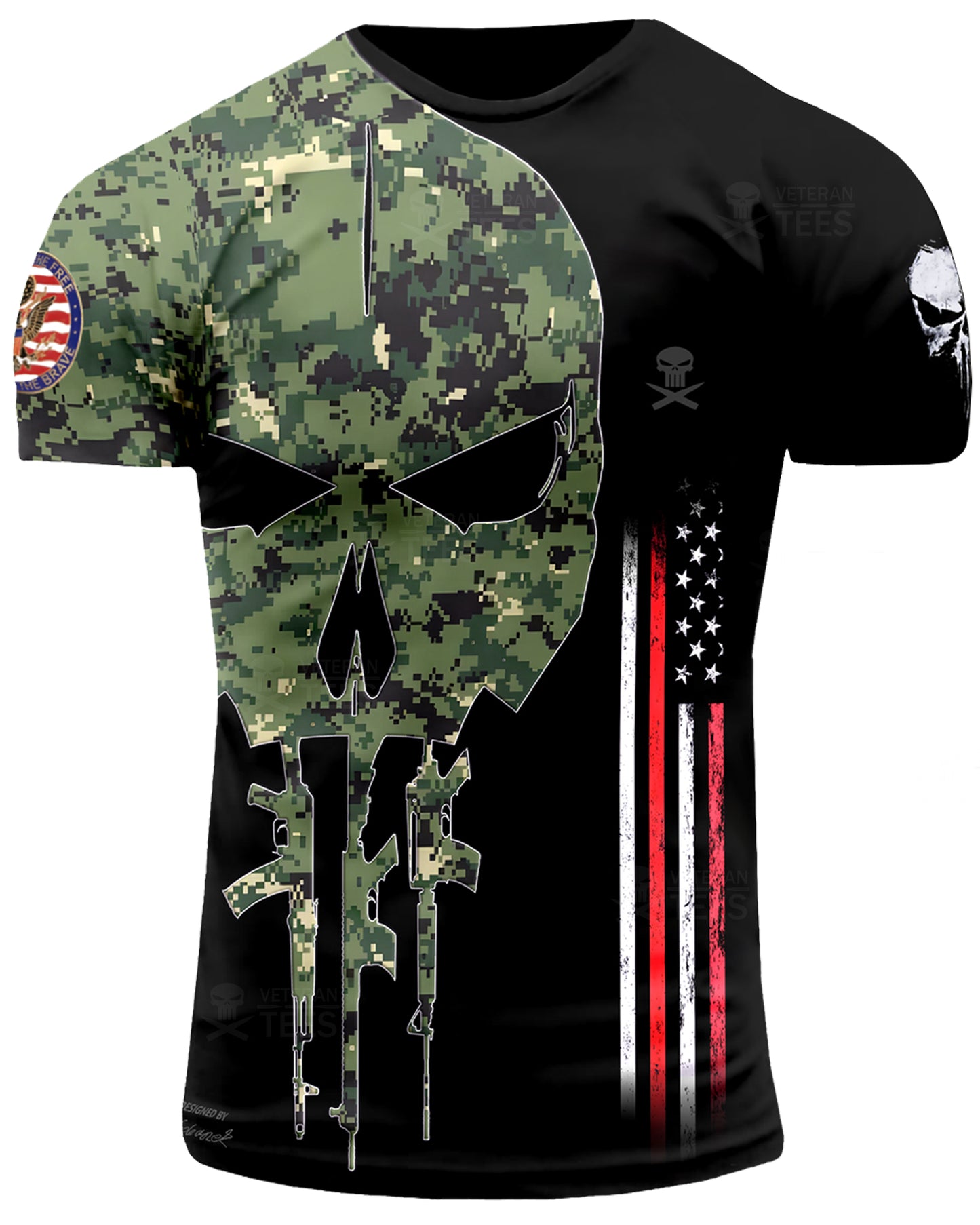 USA Army US Veteran T-Shirt Combat Military Camouflage T Shirt Short Sleeve Skull T Shirt Size XXS - 4XL Black US08