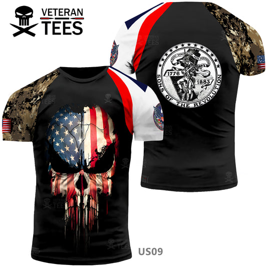 USA Army US Veteran T-Shirt Combat Military Camouflage T Shirt Short Sleeve Skull T Shirt Size XXS - 4XL Black US09