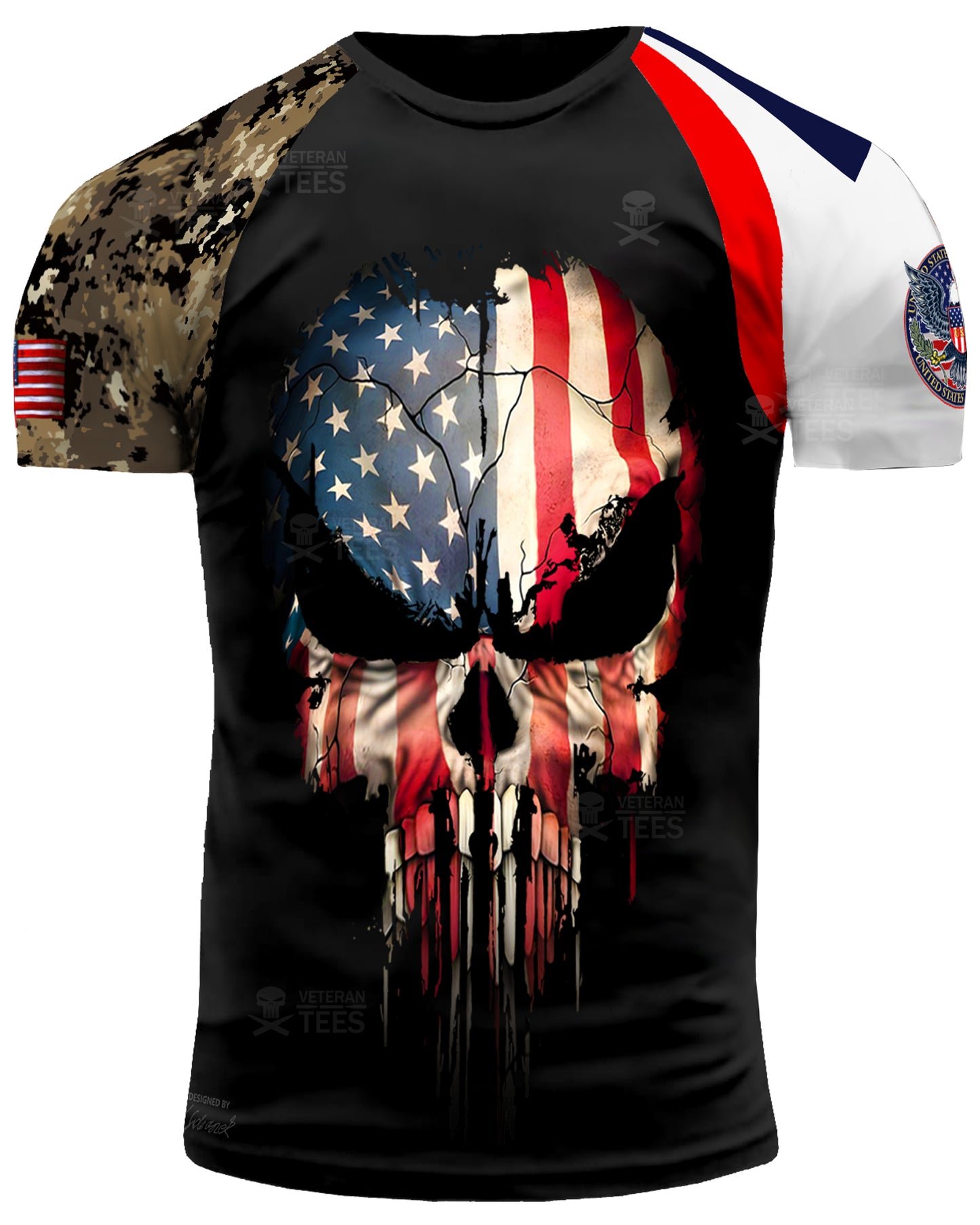 USA Army US Veteran T-Shirt Combat Military Camouflage T Shirt Short Sleeve Skull T Shirt Size XXS - 4XL Black US09