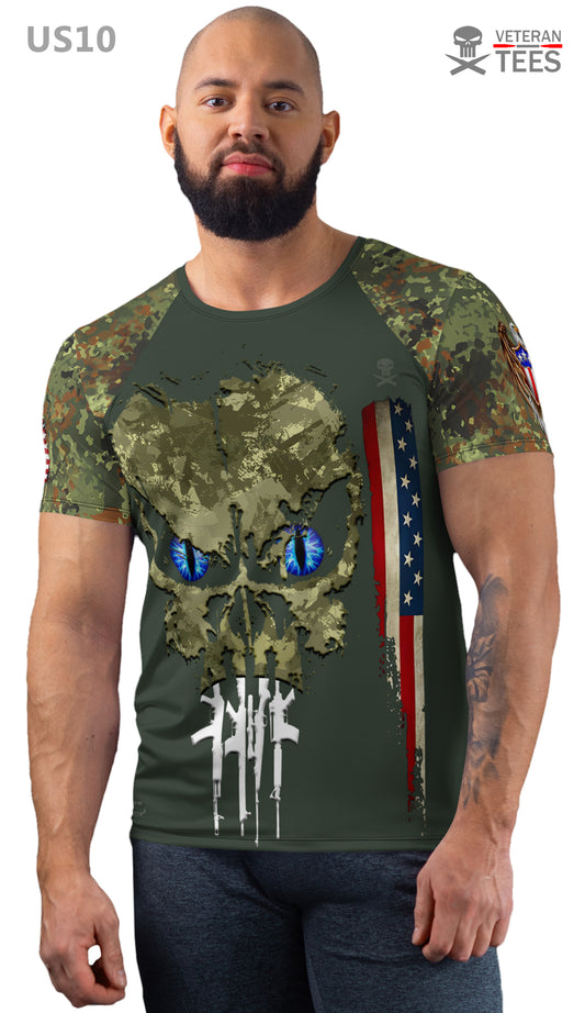 USA Army US Veteran T-Shirt Combat Military Camouflage T Shirt Short Sleeve Skull T Shirt Size XXS - 4XL Green US10