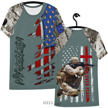 Copy of USA Army US Veteran T-Shirt Combat Military Camouflage T Shirt Short Sleeve Skull T Shirt Size XXS - 4XL Blueish Green US11