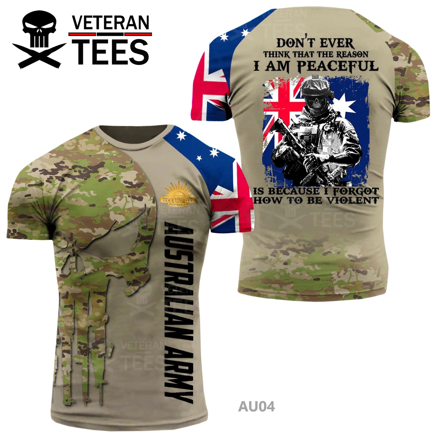 Australia Army Australian Veteran T-Shirt Combat Military Camouflage T Shirt Regular Fit Short Sleeve Size 2XS-4XL Light Beige AU04