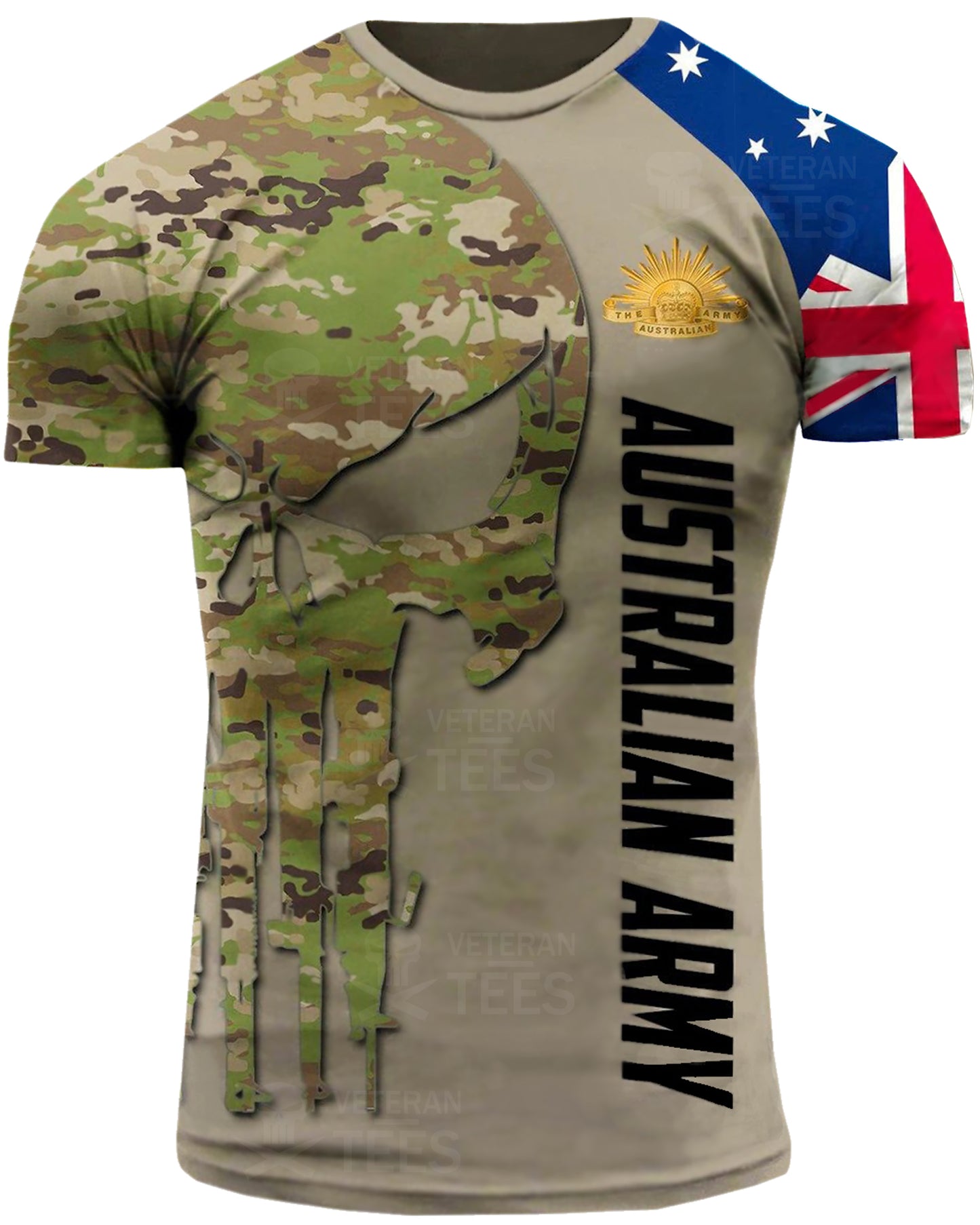 Australia Army Australian Veteran T-Shirt Combat Military Camouflage T Shirt Regular Fit Short Sleeve Size 2XS-4XL Light Beige AU04