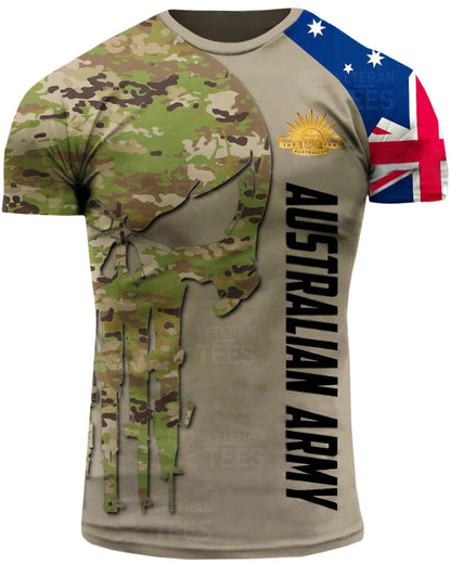 Australia Army Australian Veteran T-Shirt Combat Military Camouflage T Shirt Regular Fit Short Sleeve Size 2XS-4XL Light Beige AU04