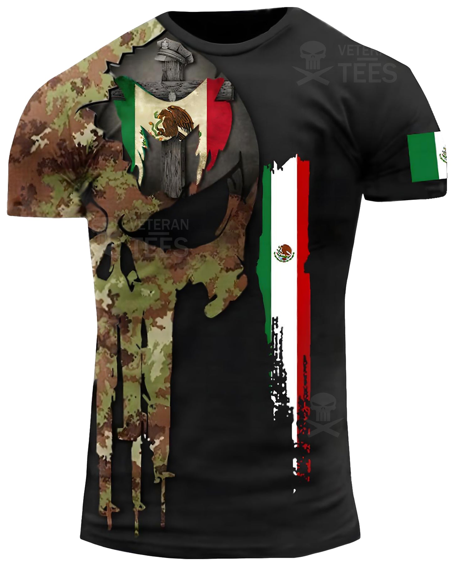 México Ejército Veterano Mexicano Camiseta Combate Militar Camuflaje Calavera Camiseta Regular Fit Manga Corta Tamaño 2XS-4XL Negro MX01