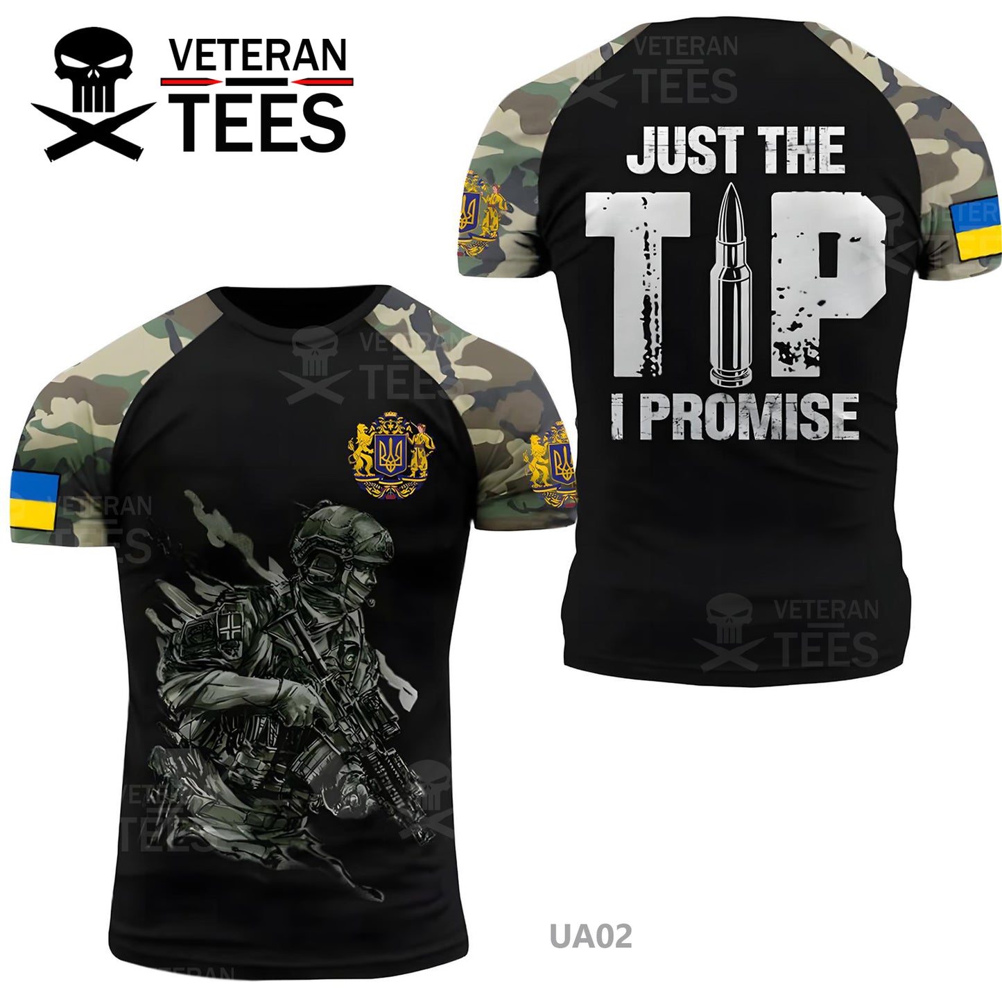 Ukraine Army Ukrainian Veteran T-Shirt Combat Military Camouflage Skull T Shirt Regular Fit Short Sleeve Size 2XS-4XL Black UA02