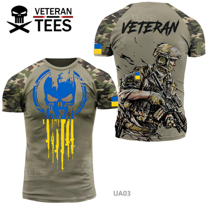 Ukraine Army Ukrainian Veteran T-Shirt Combat Military Camouflage Skull T Shirt Regular Fit Short Sleeve Size 2XS-4XL Grey UA03