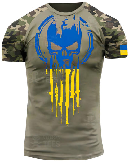 Ukraine Army Ukrainian Veteran T-Shirt Combat Military Camouflage Skull T Shirt Regular Fit Short Sleeve Size 2XS-4XL Grey UA03