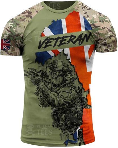 UK Army British Veteran T-Shirt Combat Military Camouflage T Shirt Regular Fit Short Sleeve Size 2XS-4XL Green UK01