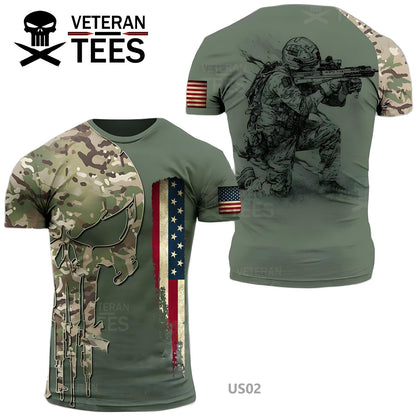 USA Army US Veteran T-Shirt Combat Military Camouflage T Shirt Short Sleeve Skull T Shirt Size XXS - 4XL Beige US04