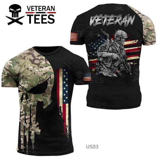 USA Army US Veteran T-Shirt Combat Military Camouflage T Shirt Short Sleeve Skull T Shirt Size XXS - 4XL Black US03