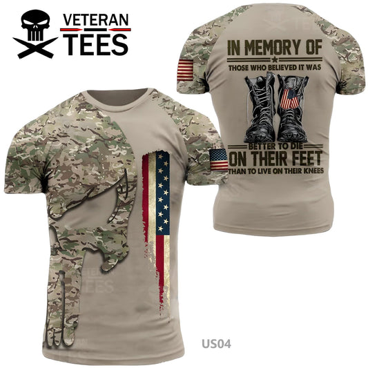 USA Army US Veteran T-Shirt Combat Military Camouflage T Shirt Short Sleeve Skull T Shirt Size XXS - 4XL Beige US04