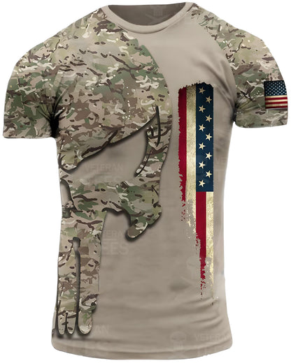 USA Army US Veteran T-Shirt Combat Military Camouflage T Shirt Short Sleeve Skull T Shirt Size XXS - 4XL Beige US04